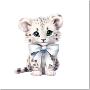 Snow Leopard Wearing Bow Posters and Art